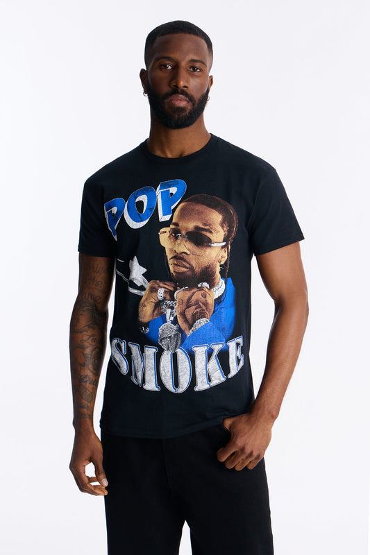 Pop Smoke Aim For The Moon Graphic Short Sleeve Tee - Black