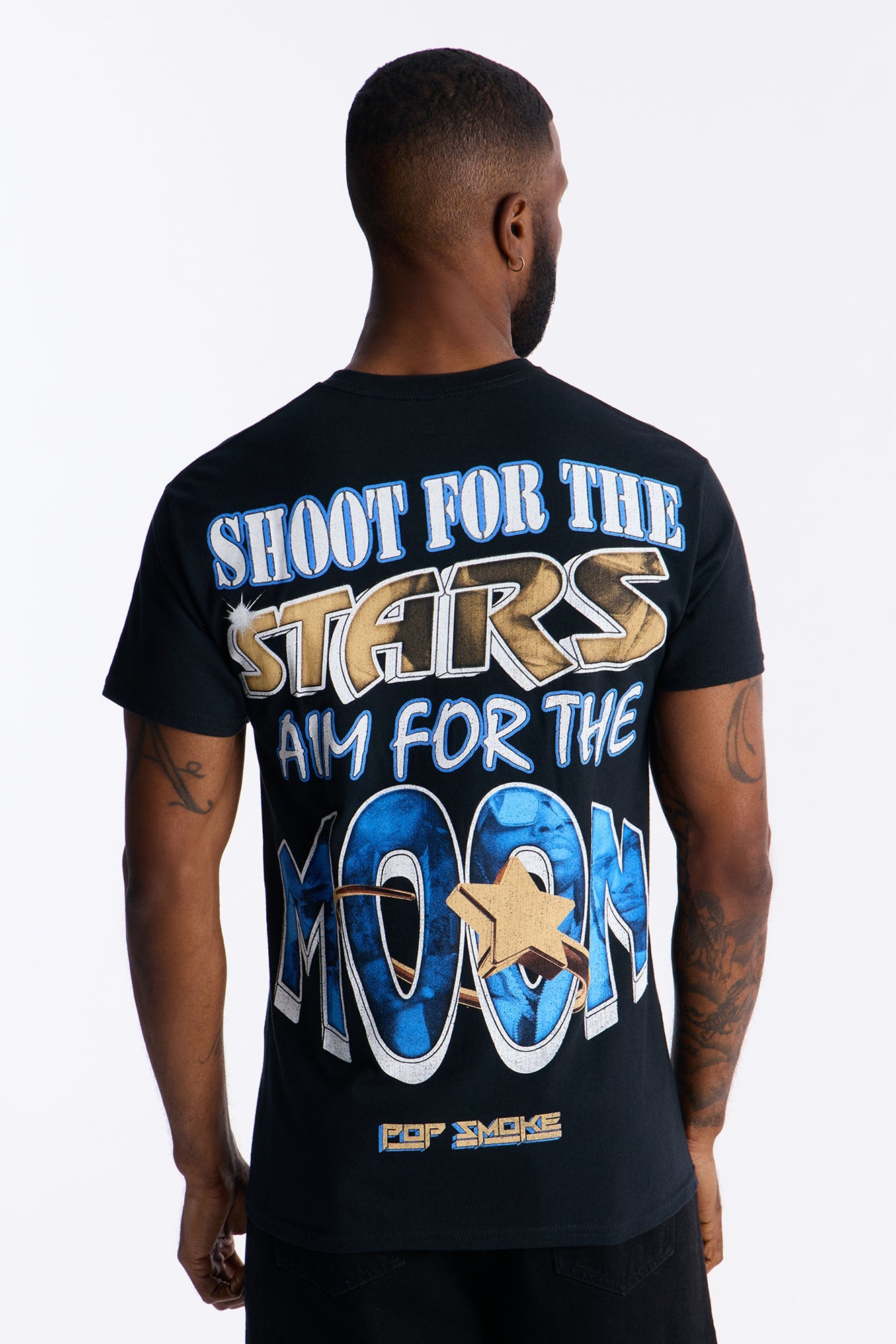 Pop Smoke Aim For The Moon Graphic Short Sleeve Tee - Black