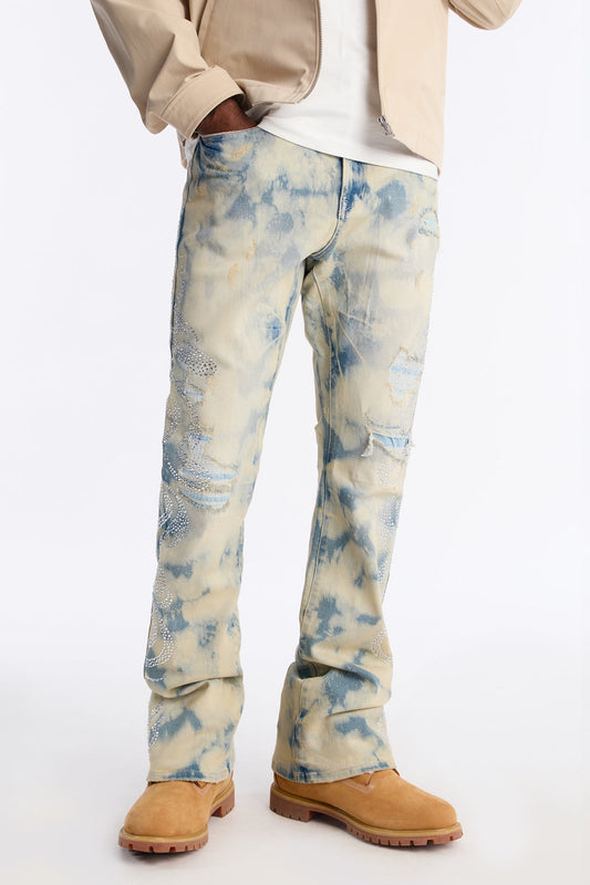 Stacked Skinny Flare Jeweled Storm Jean - Vintage Wash