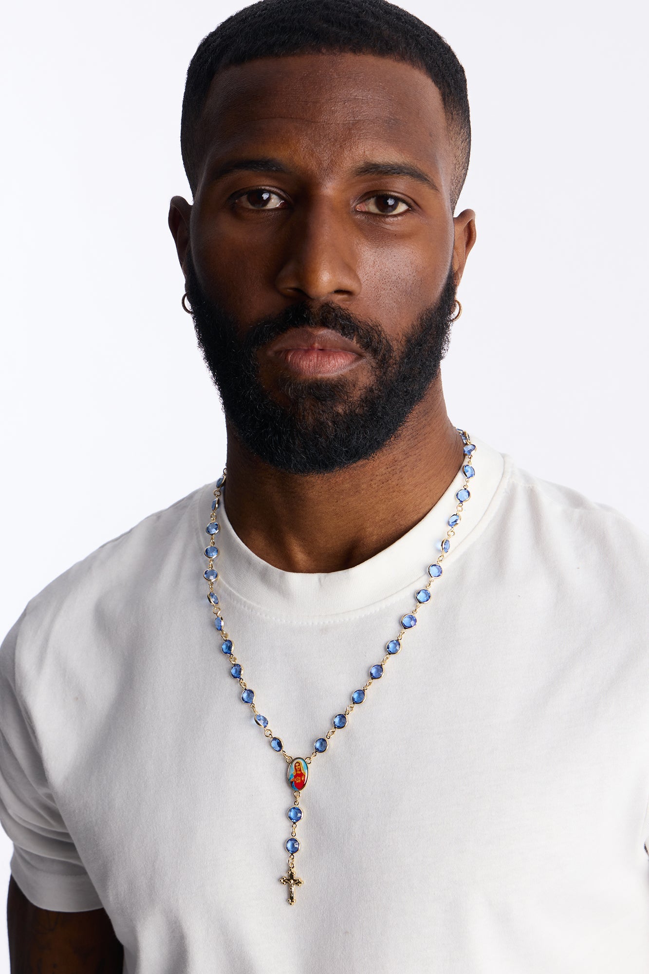 Blue Stone Rosary Necklace - Gold
