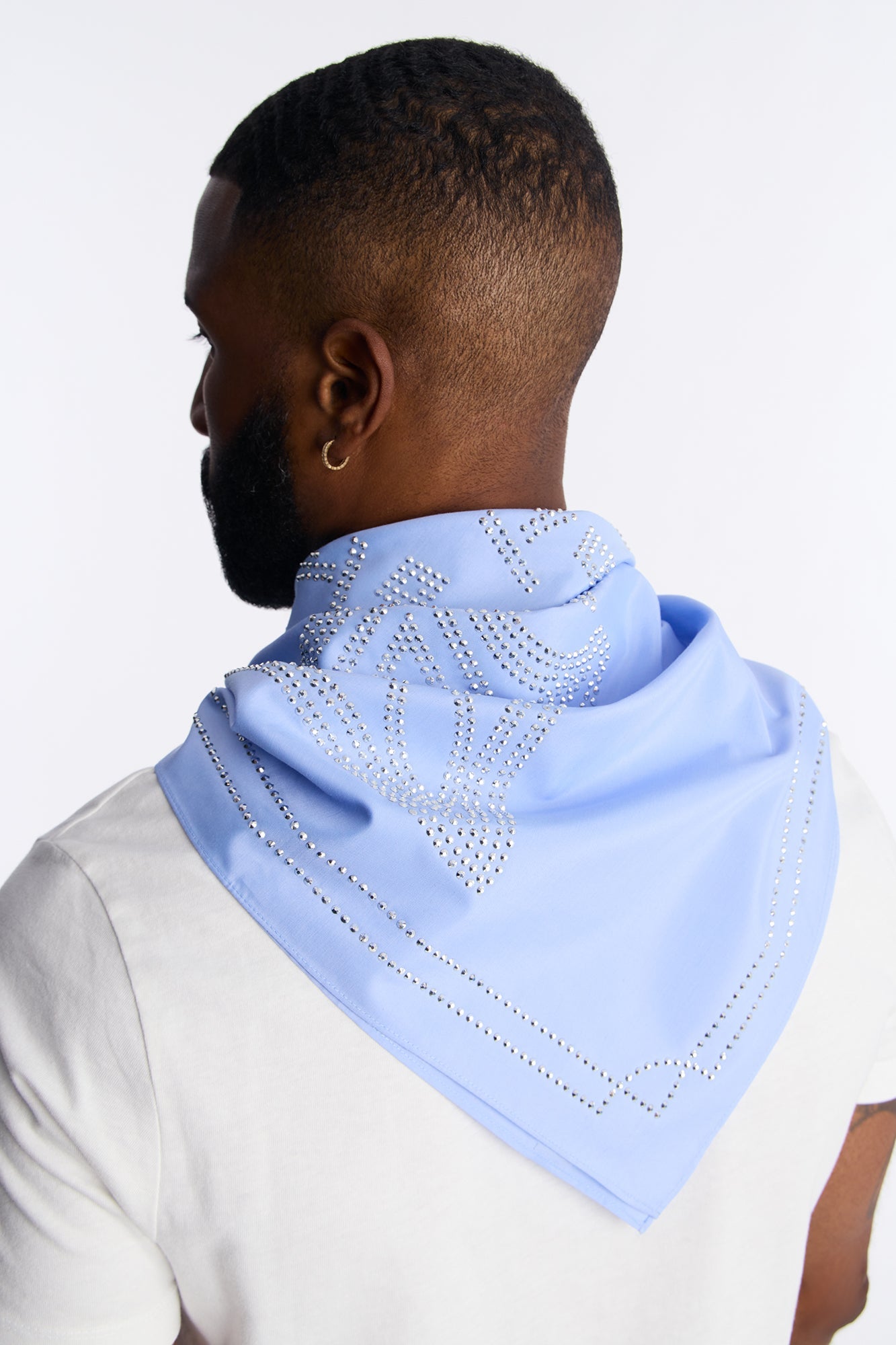 Rhinestone Cross Graphic Large Bandana - Light Blue