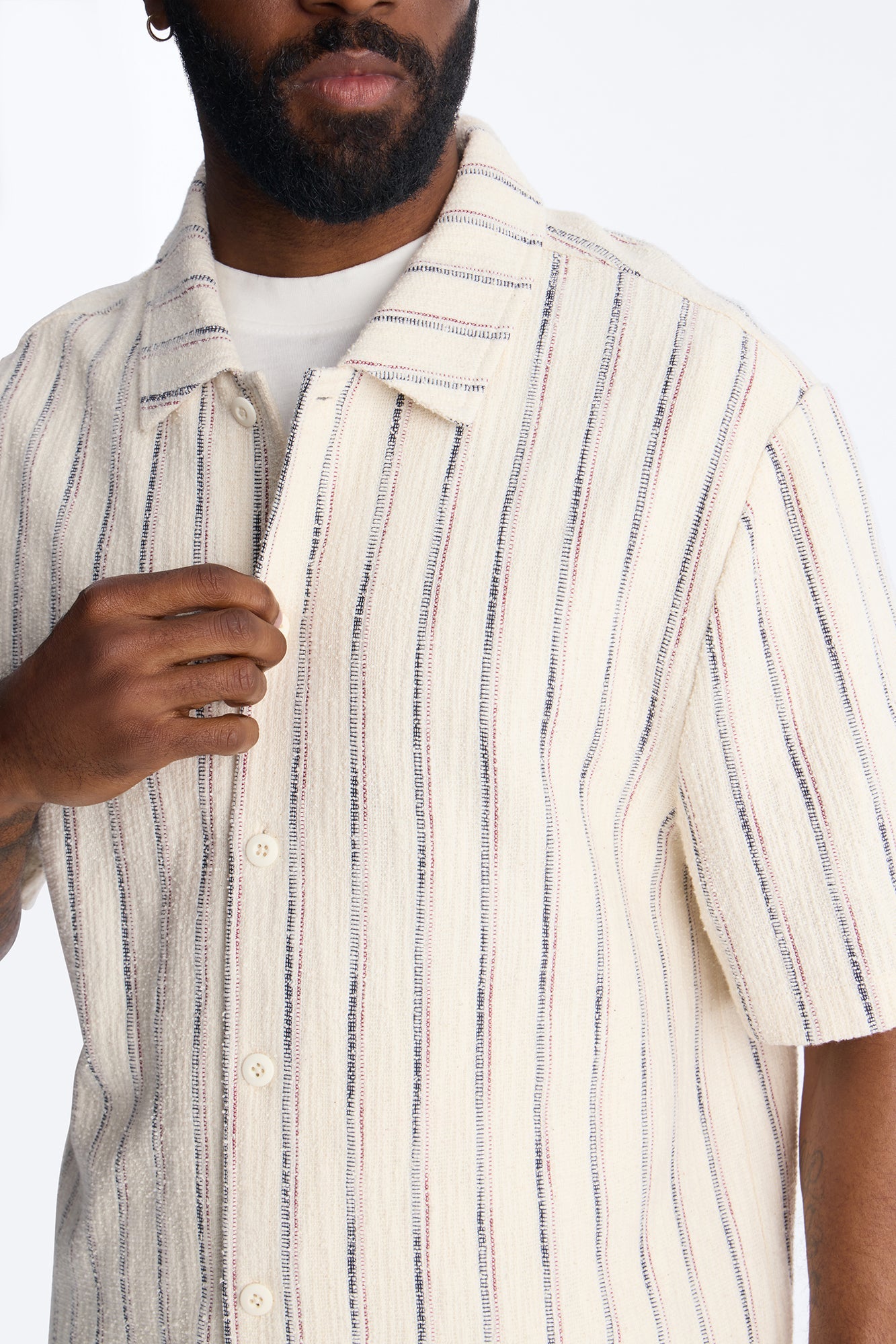 Caicos Textured Stripe Button Up Shirt - Cream