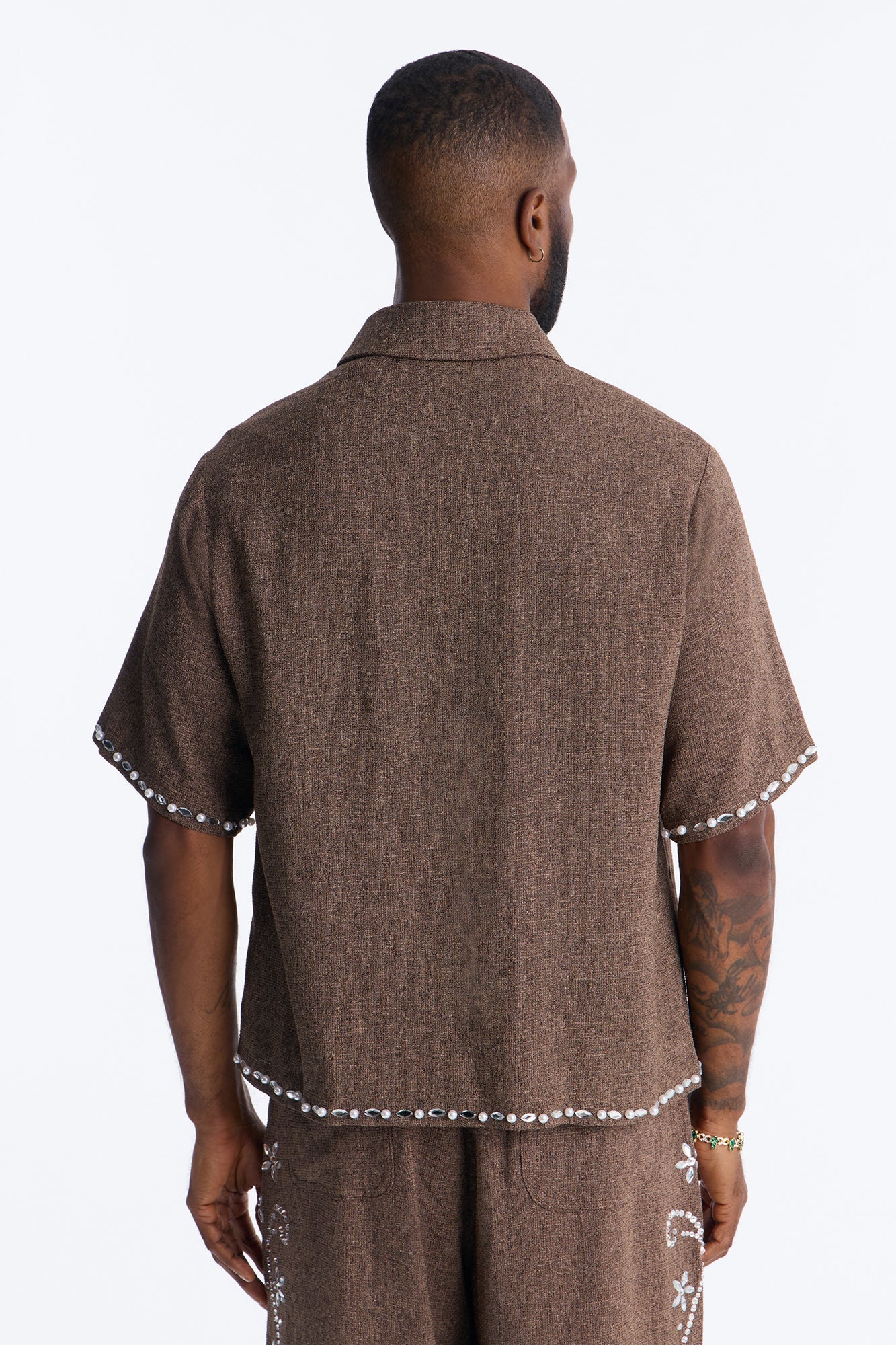 Cropped Wanderlust Pearl Journey Button Up - Brown