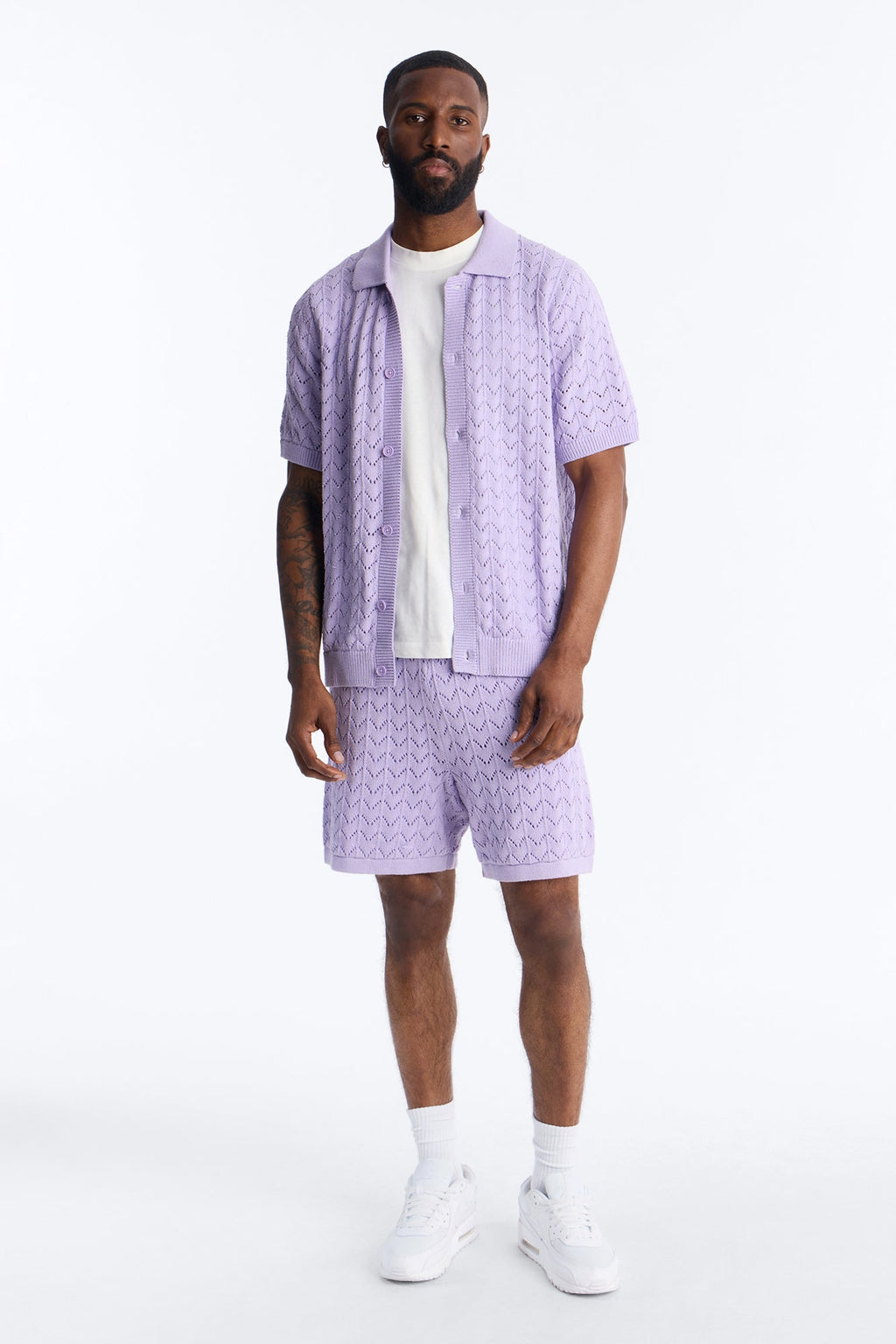 Waterfall Texture Open Knit Shirt - Lavender
