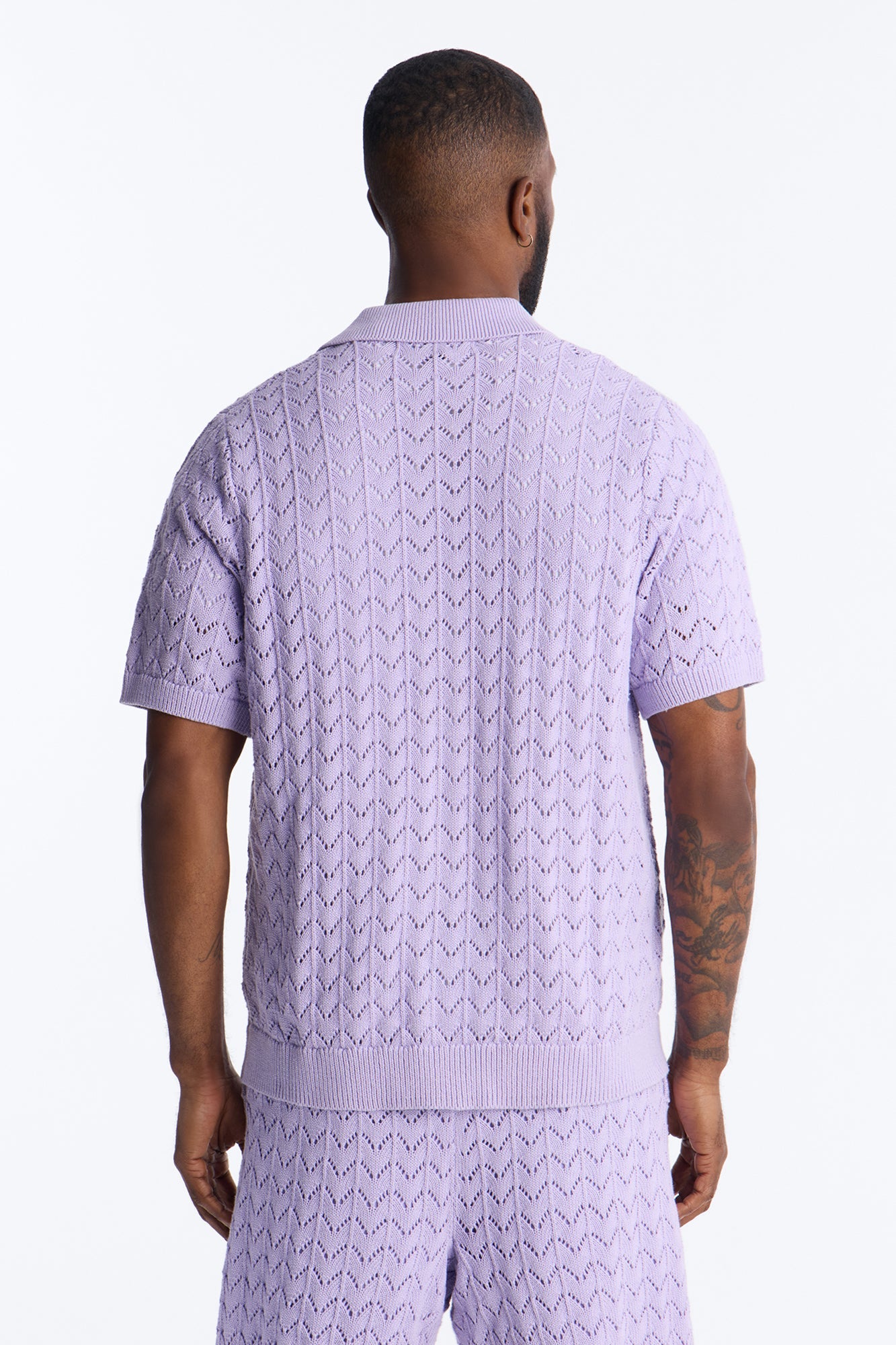 Waterfall Texture Open Knit Shirt - Lavender