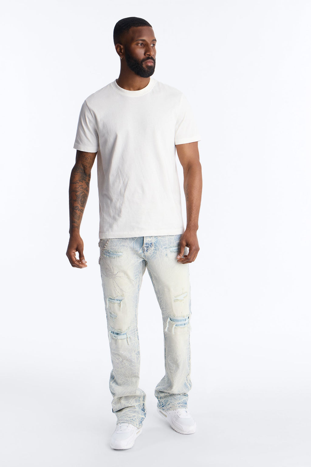 Stacked Skinny Flare Eternal Jeweled Web Jean - Light Wash