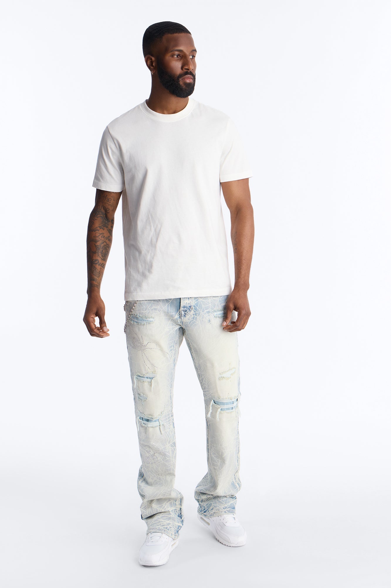Stacked Skinny Flare Eternal Jeweled Web Jean - Light Wash