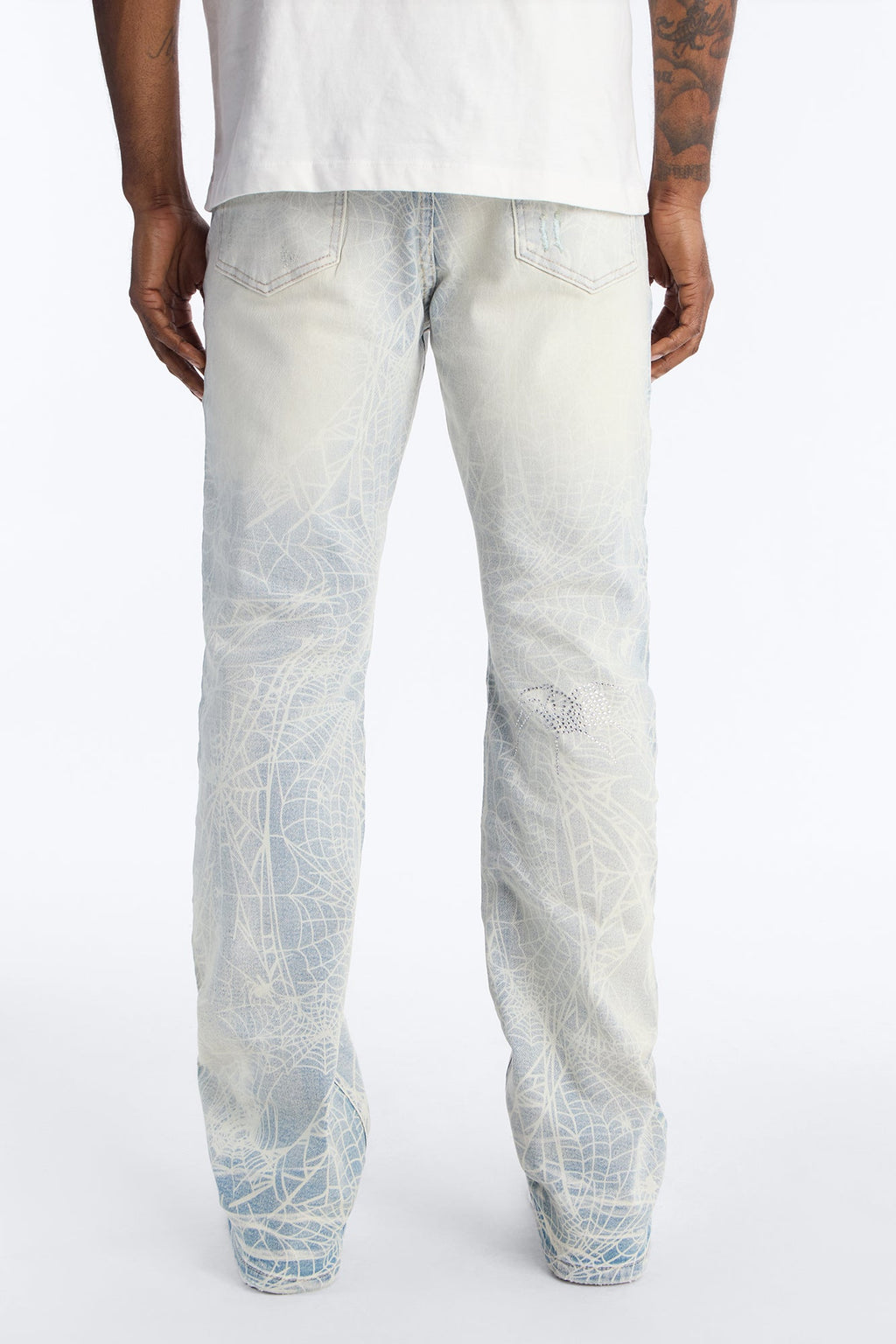 Stacked Skinny Flare Eternal Jeweled Web Jean - Light Wash