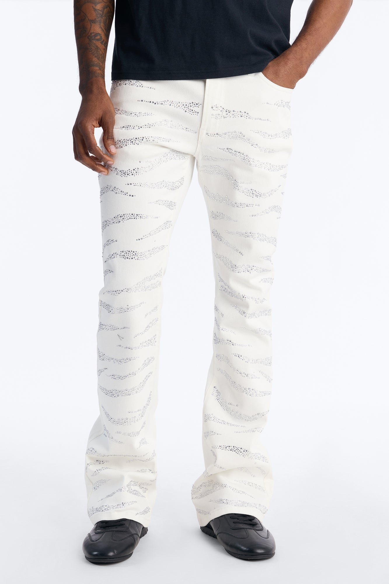 Stacked Skinny Flare Electric Prowl Jean - White
