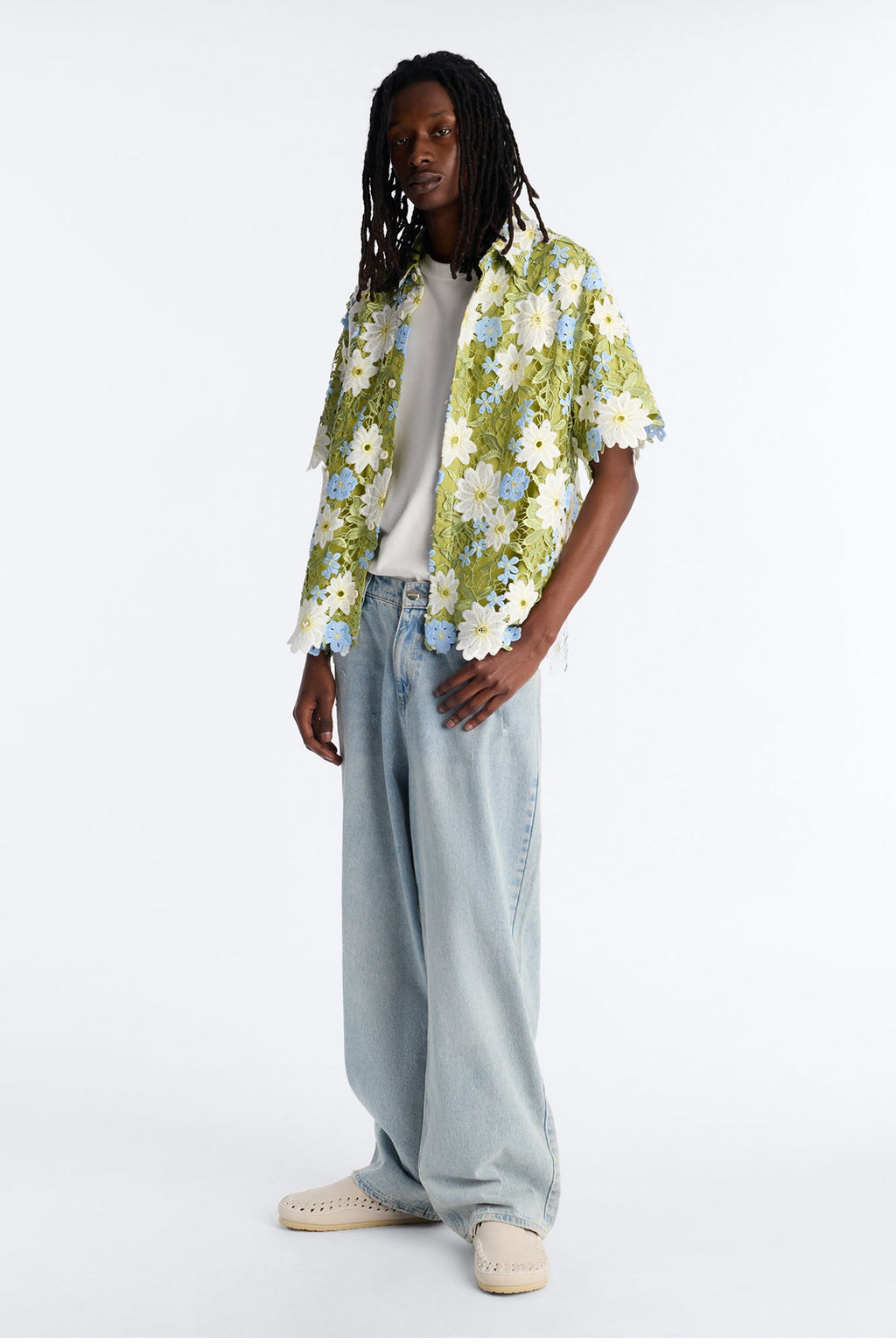 Relaxed Paradise Floral Button Up Shirt - Green