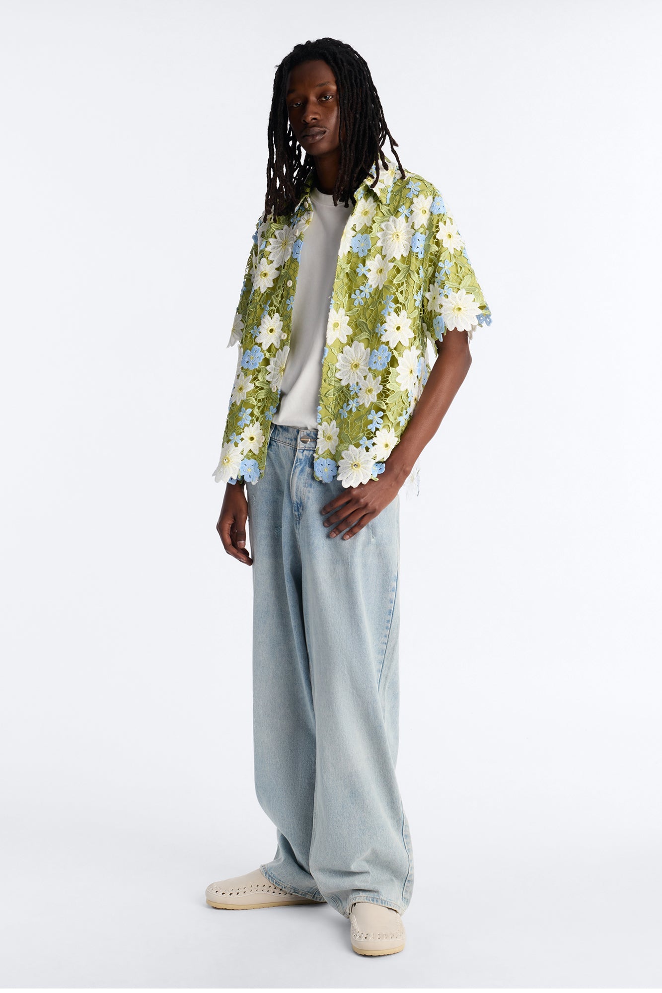 Relaxed Paradise Floral Button Up Shirt - Green