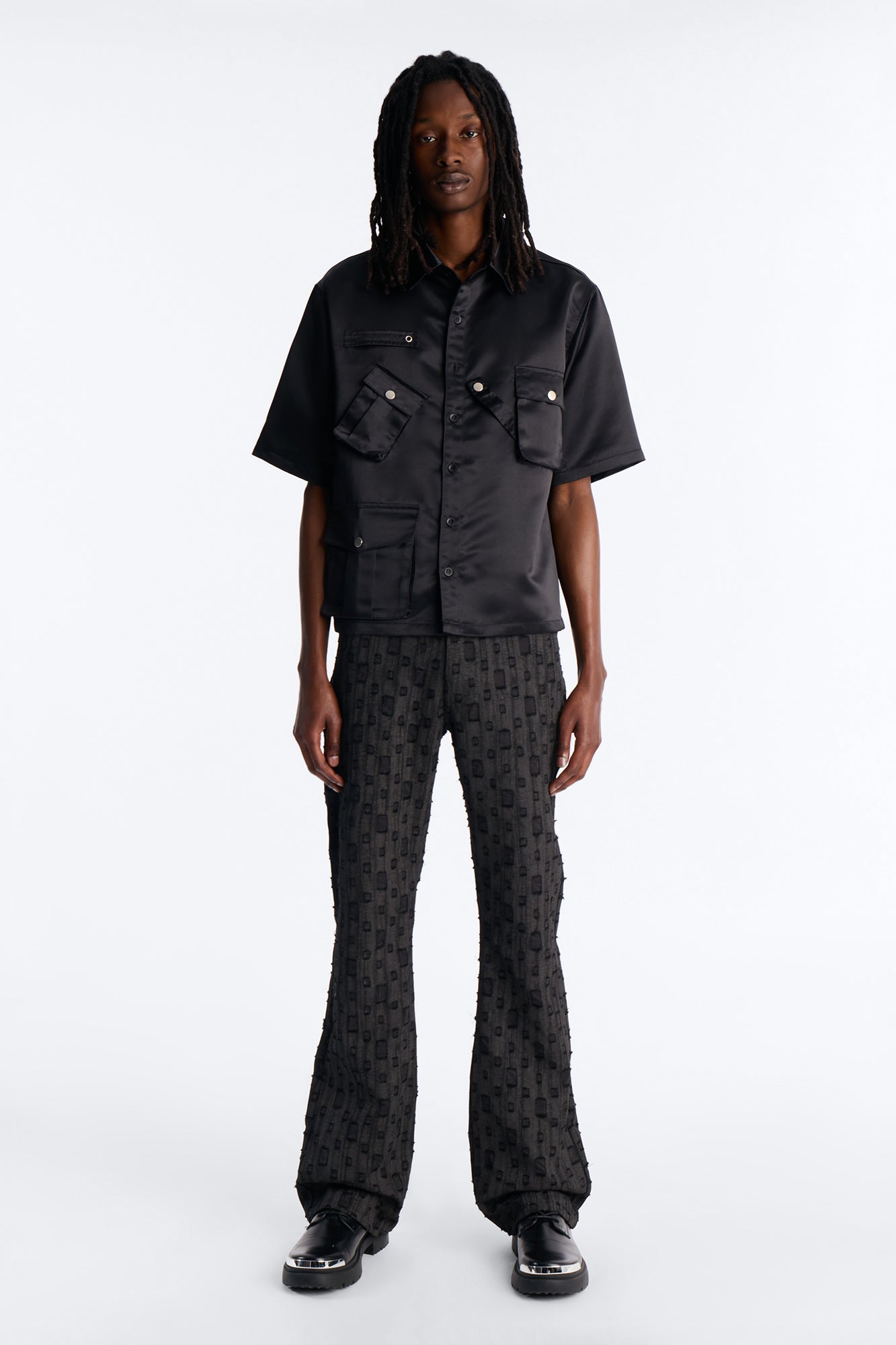 Boxy Tribeca Gloss Utility Shirt - Black