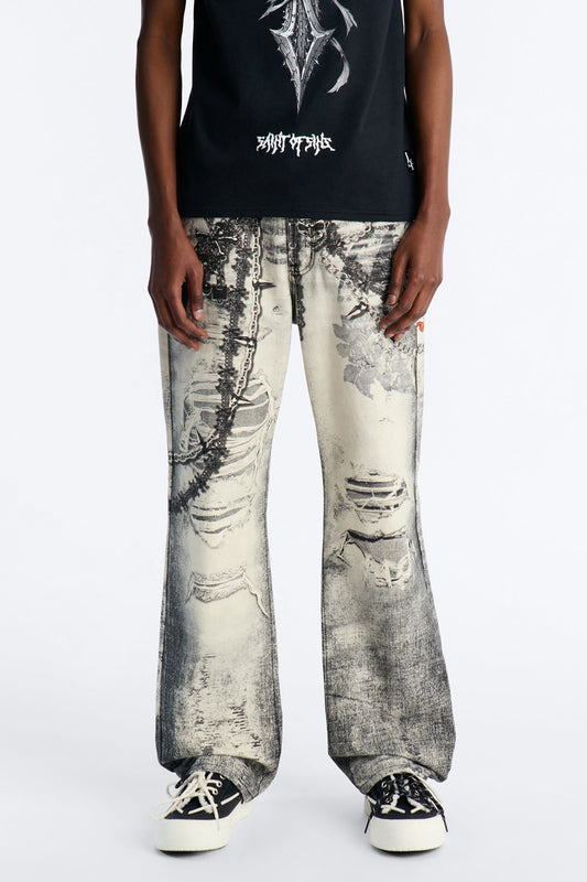 Smoke N Chains Printed Baggy Jean - Acid Wash Black