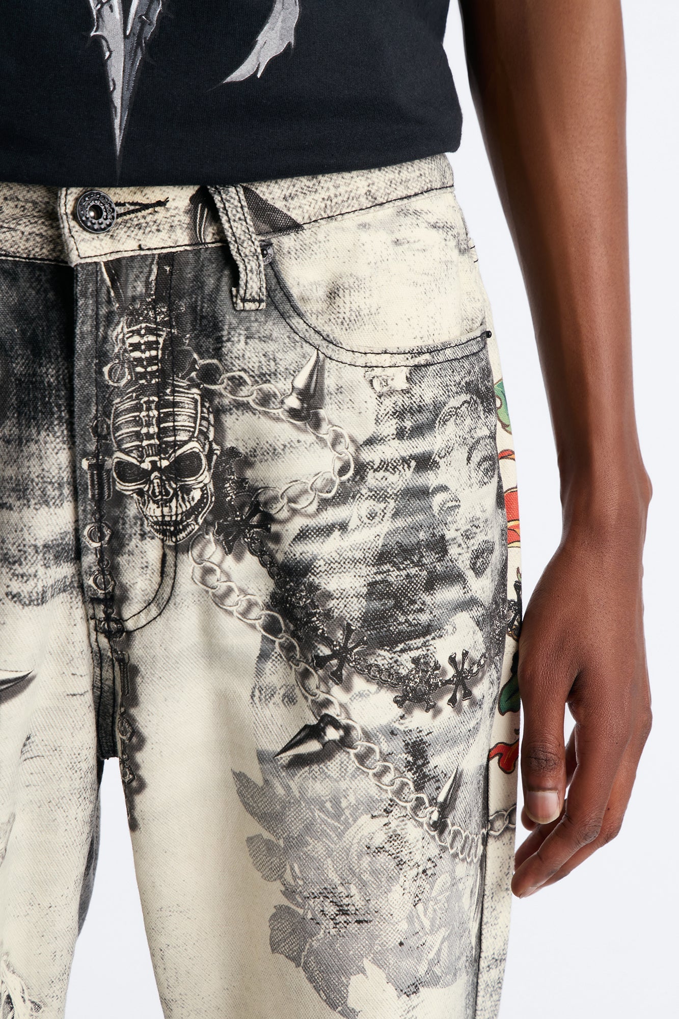 Smoke N Chains Printed Baggy Jean - Acid Wash Black