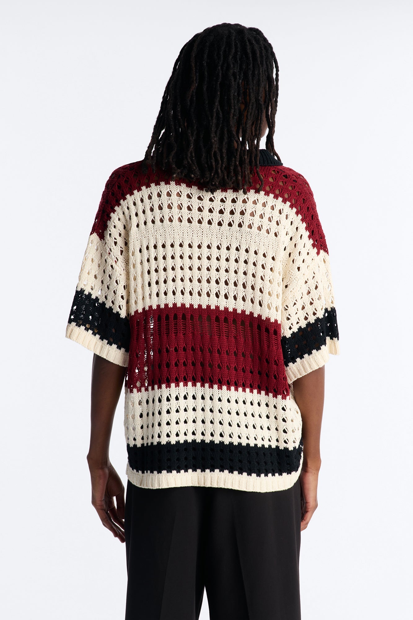 Weathered Stripe Knitted Polo - Burgundy