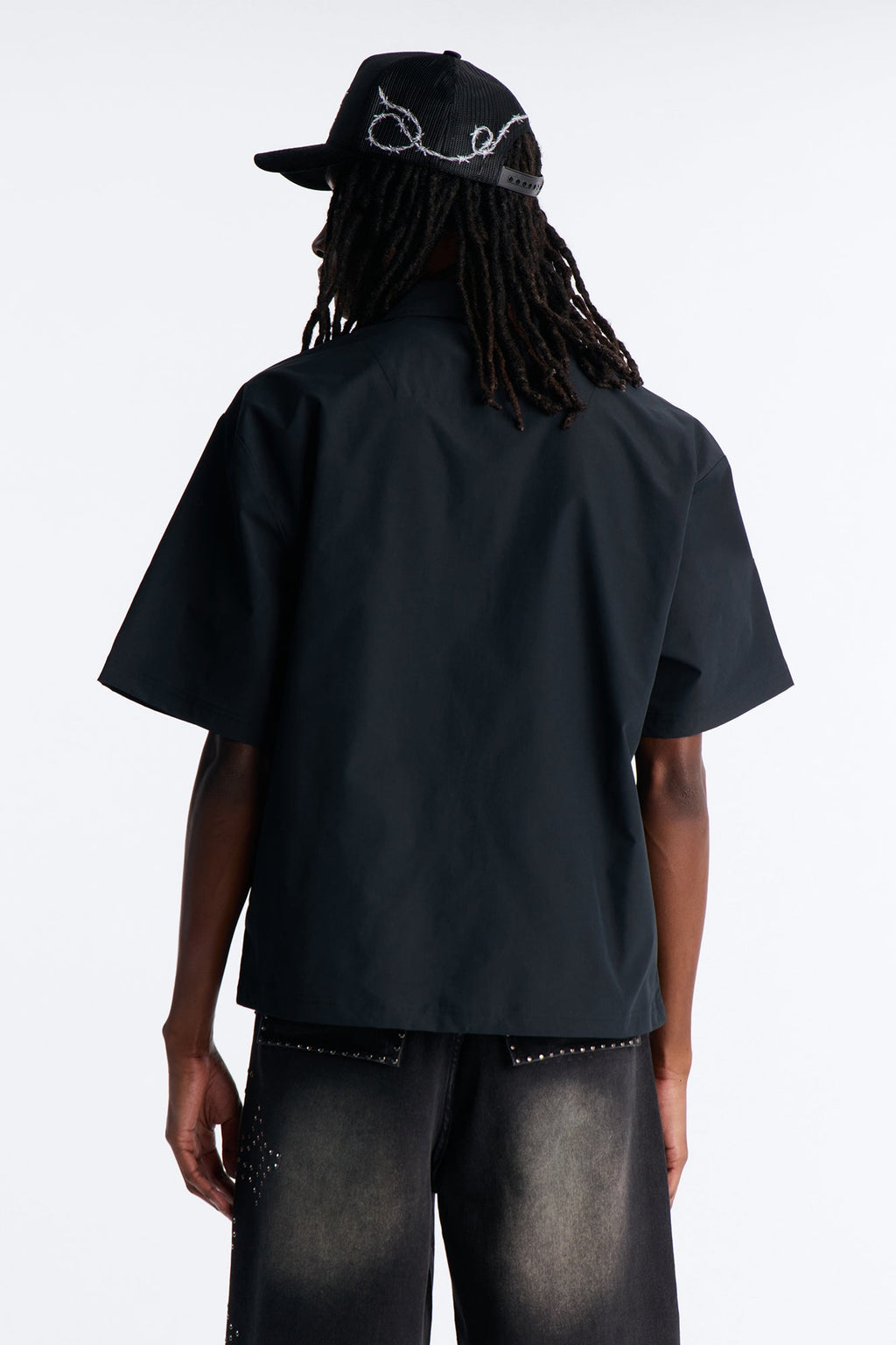 Skyline Views Short Sleeve Button Up Shirt - Black