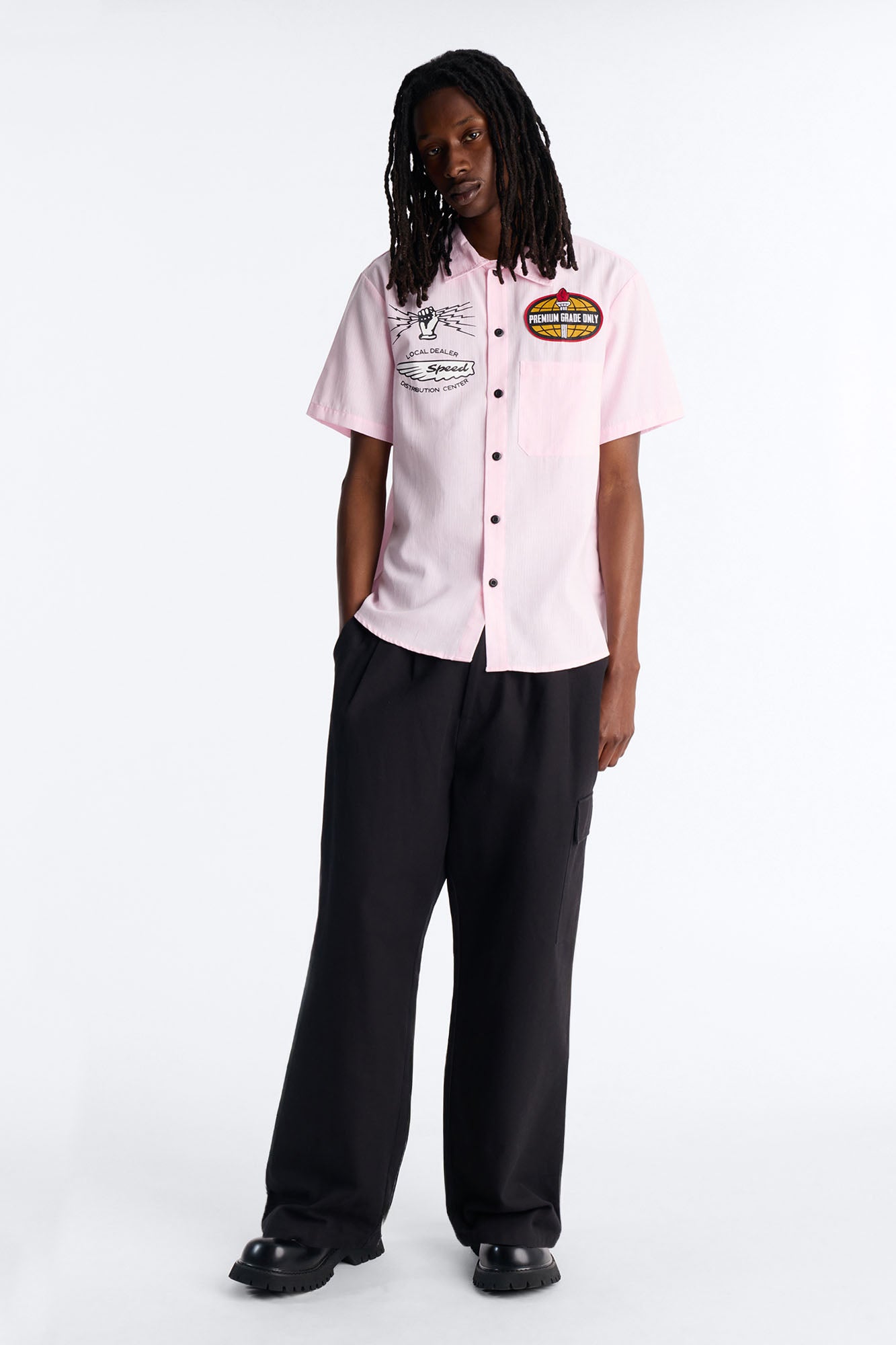 Cropped Overdrive Mode Striped Button Up Shirt - Pink