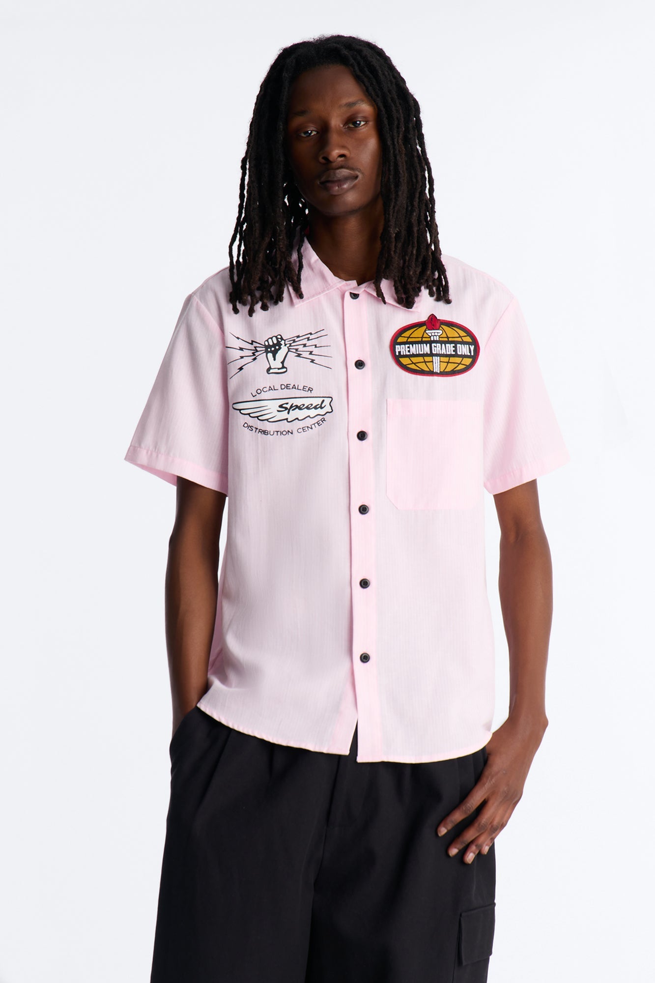 Cropped Overdrive Mode Striped Button Up Shirt - Pink