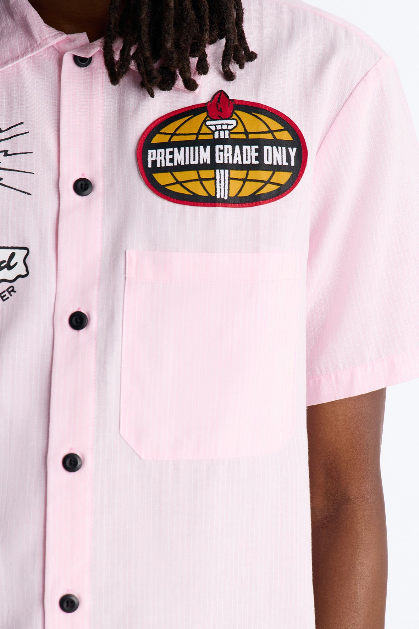 Cropped Overdrive Mode Striped Button Up Shirt - Pink