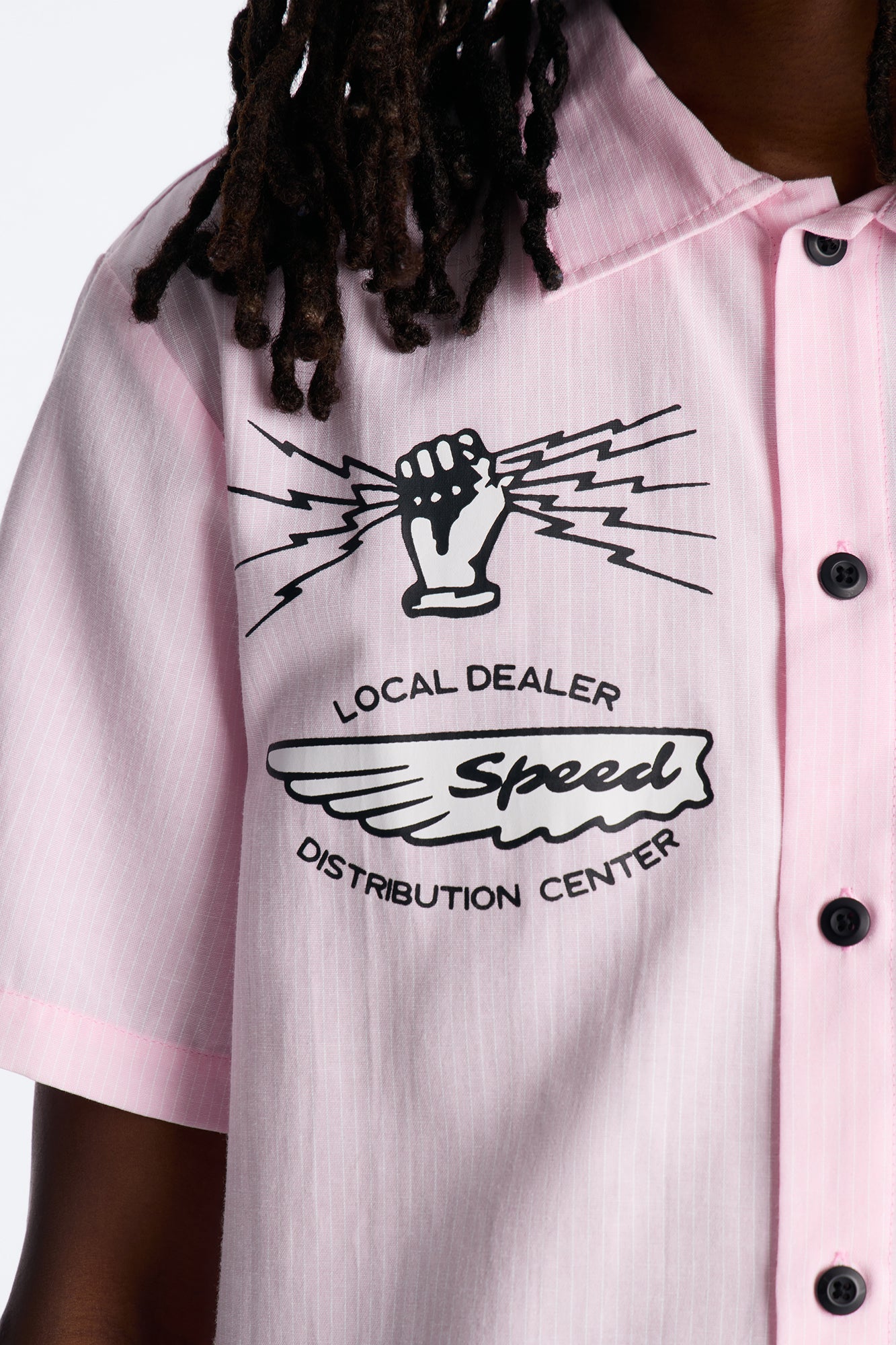 Cropped Overdrive Mode Striped Button Up Shirt - Pink