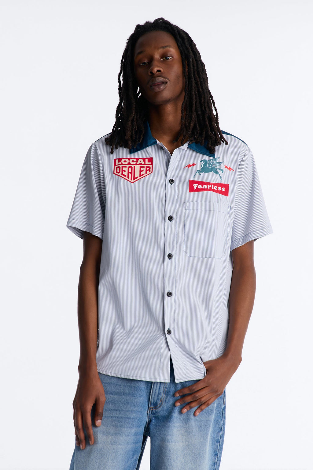 Local Dealer Striped Button Up Shirt - White