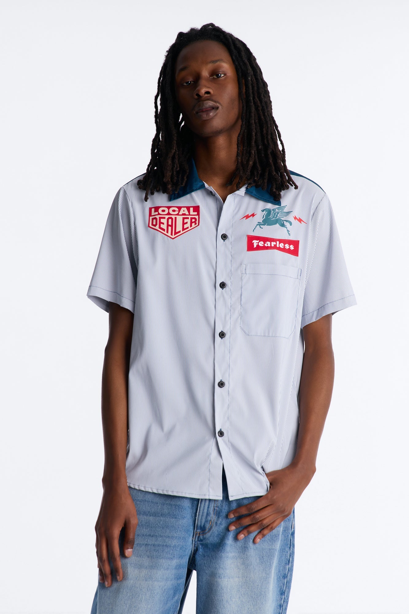 Local Dealer Striped Button Up Shirt - White