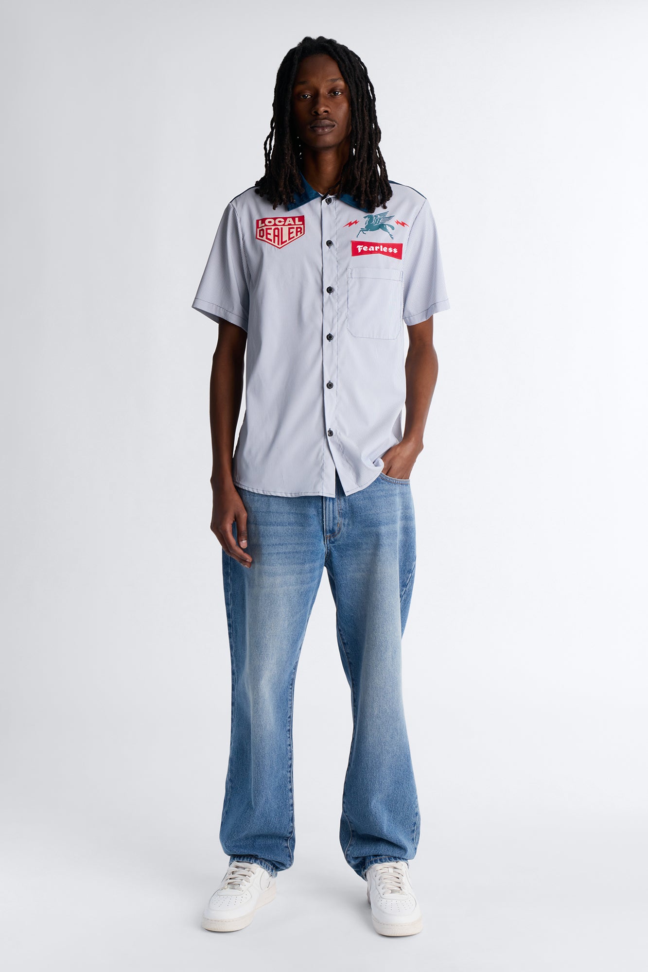 Local Dealer Striped Button Up Shirt - White