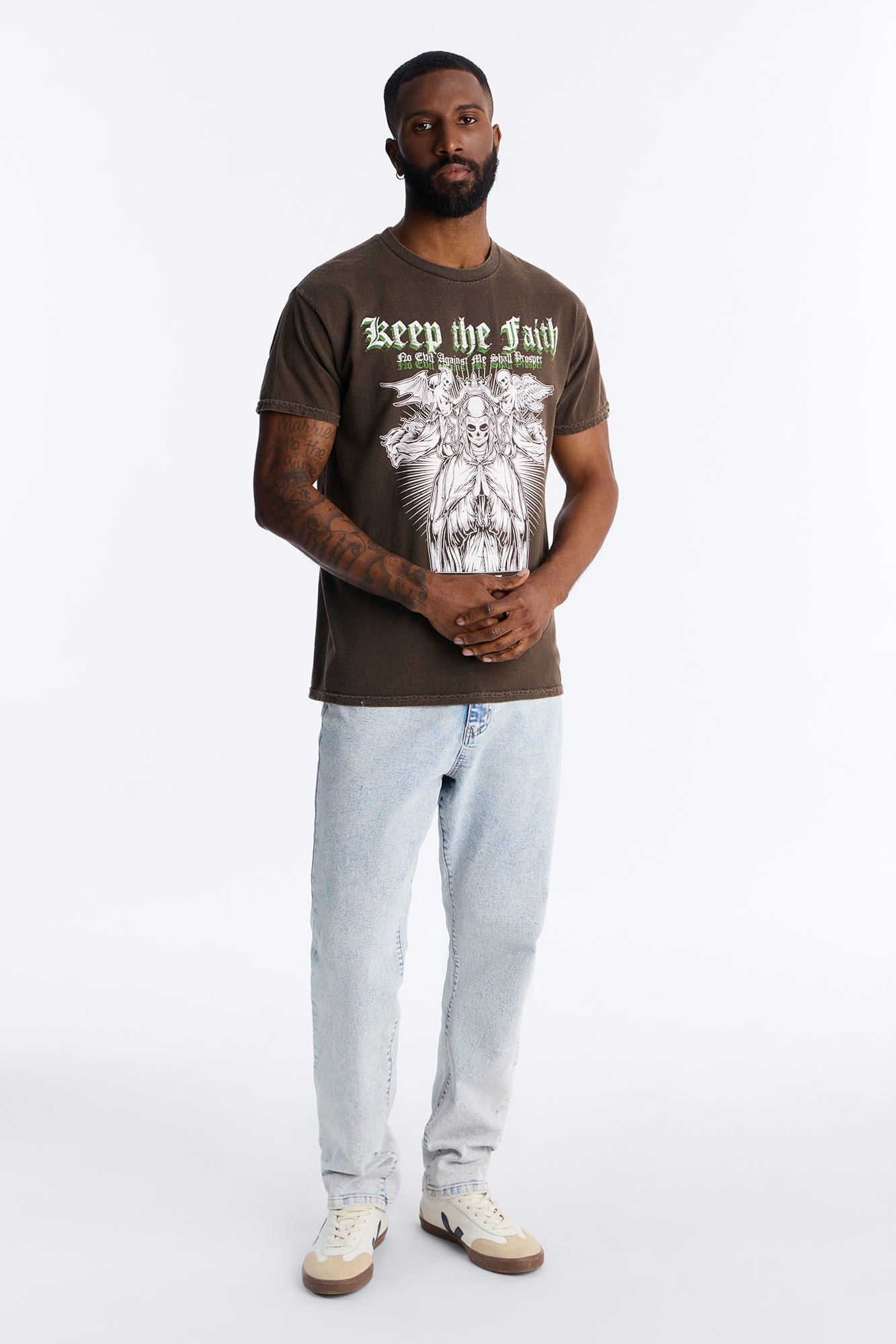 Keep The Faith Always Vintage Short Sleeve Tee - Brown
