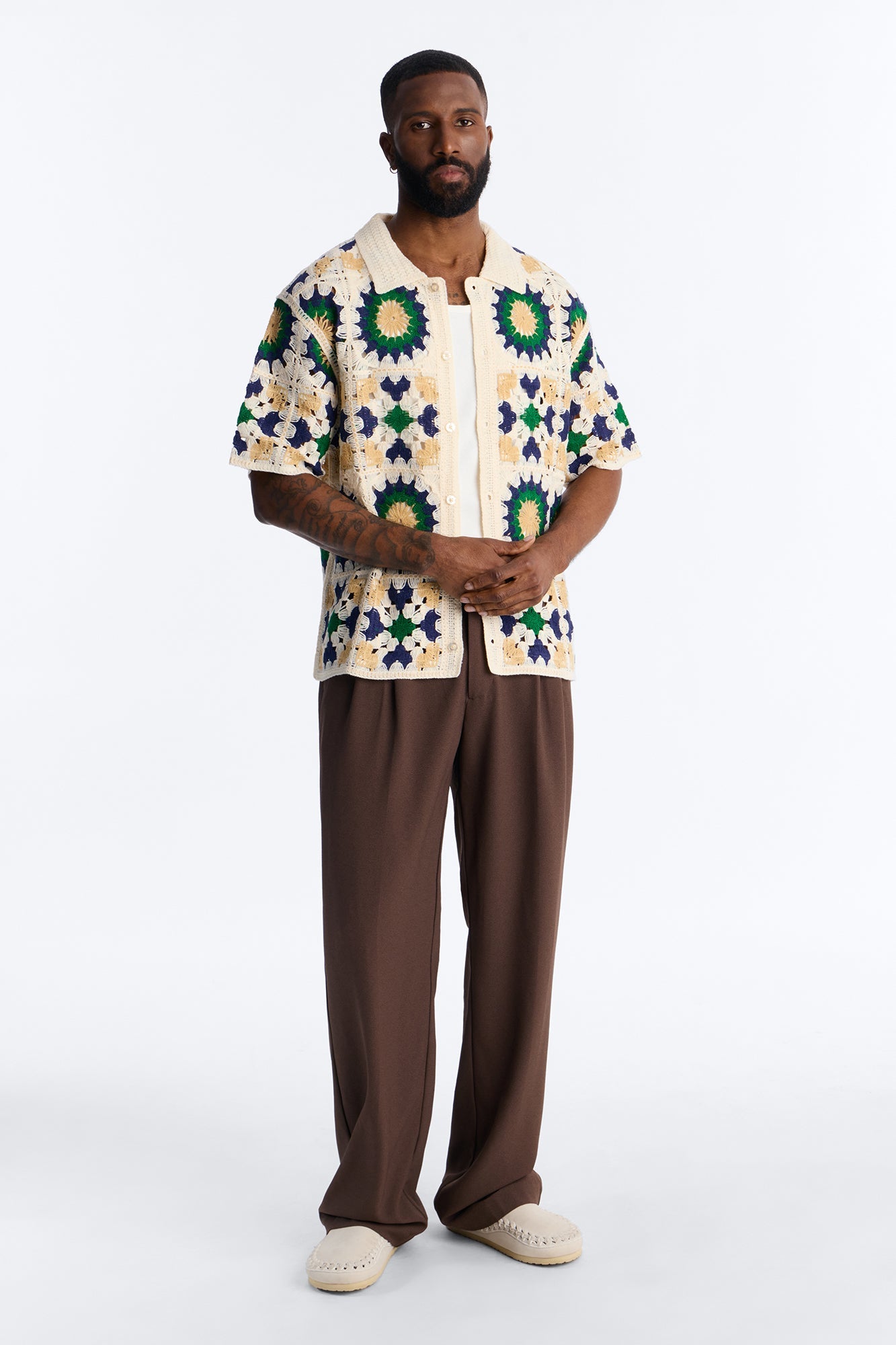 Desert Hues Crochet Button Up Shirt - Cream