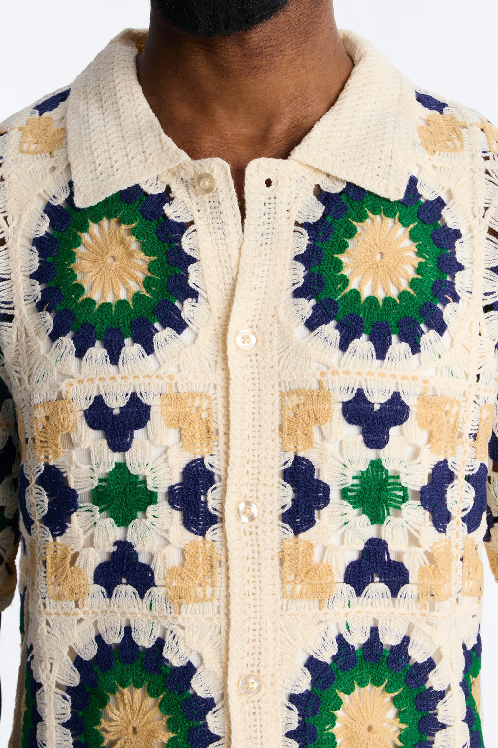 Desert Hues Crochet Button Up Shirt - Cream