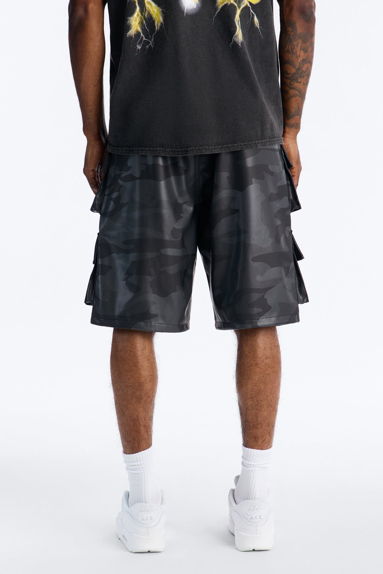 Faux Leather Camo Mirage Cargo Short - Grey