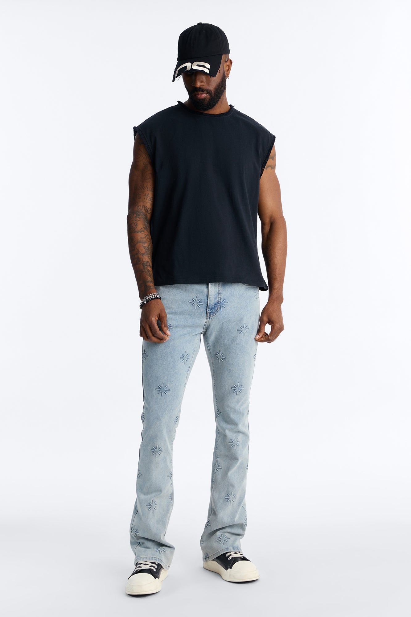 Stacked Slim Flare Embossed Supernova Jeans - Light Wash