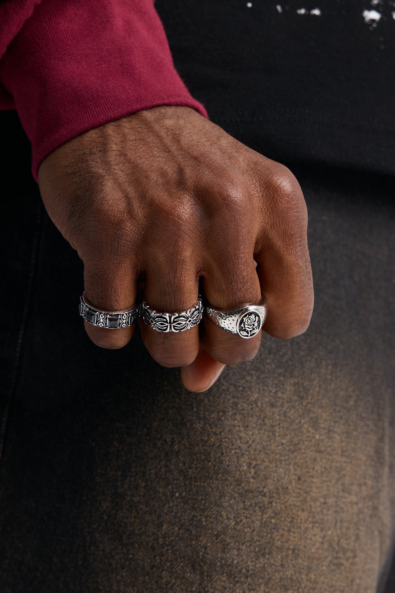 Darkening Rose Multi Size Ring Set - Silver