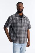 Jeweled Plaid Raw Hem Button Up Shirt - Black