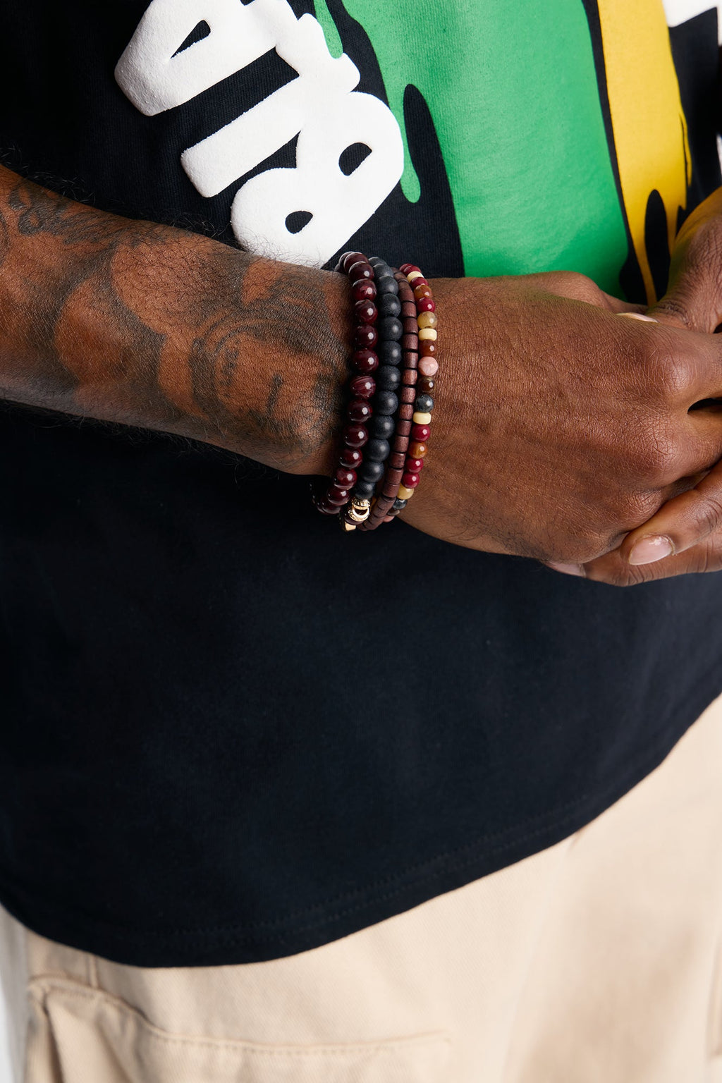 Snake Mixed Material Bead Bracelet Set - Multi Color