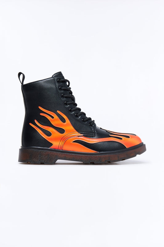Heat Lace Up Chunky Combat Boot - Black