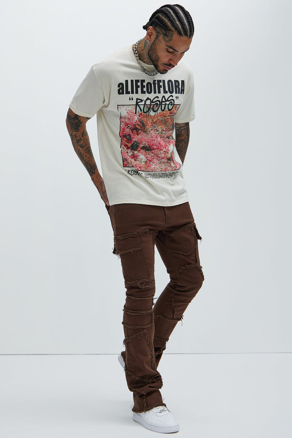 Trapping Frayed Stacked Skinny Flare Pants - Chocolate