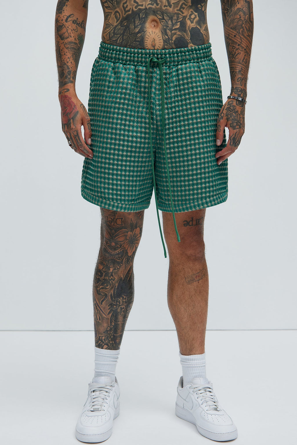 Dimensional Textured Warmup Shorts - Green/combo