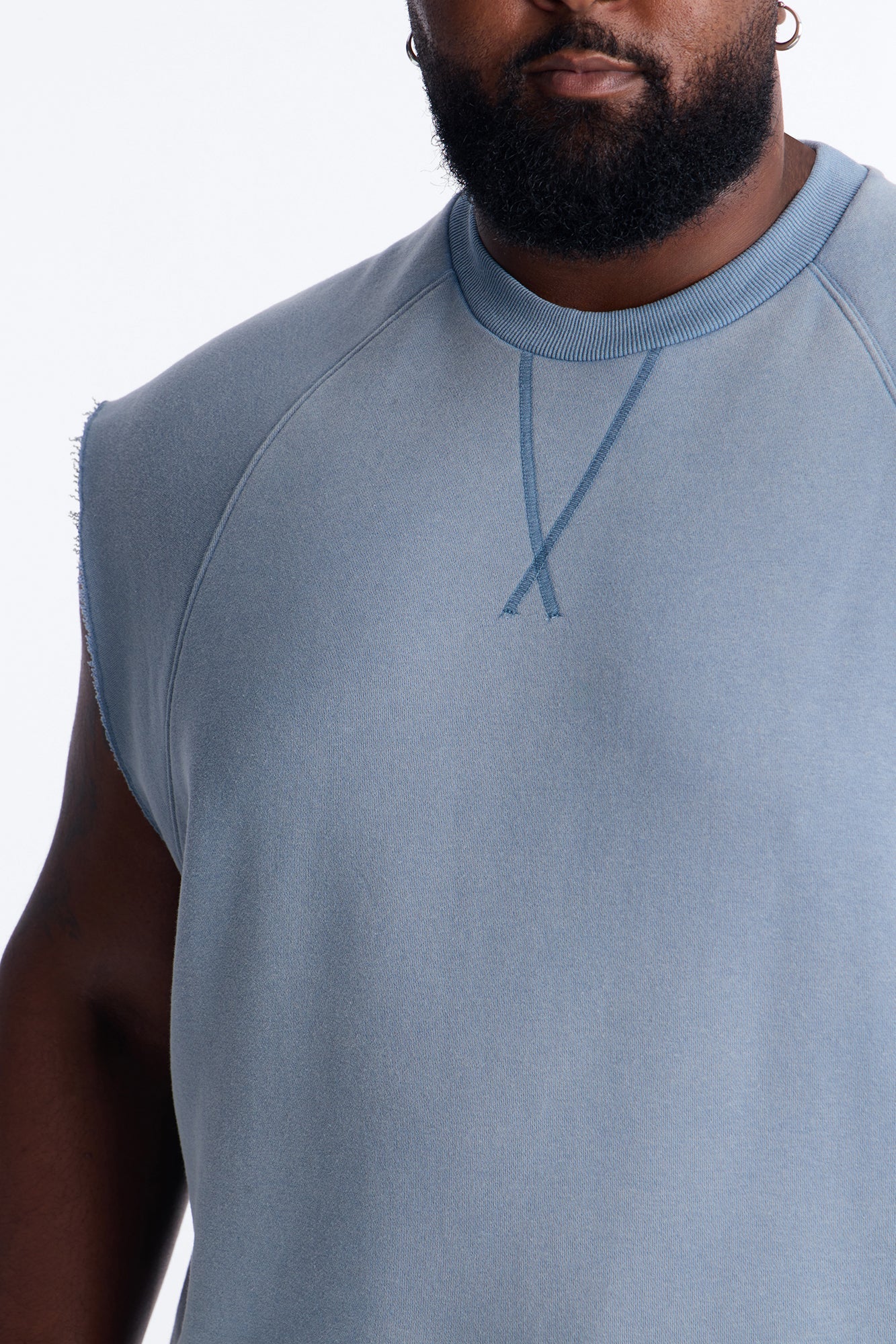 Washed Raw Edge Relaxed Muscle Tee - Slate Blue