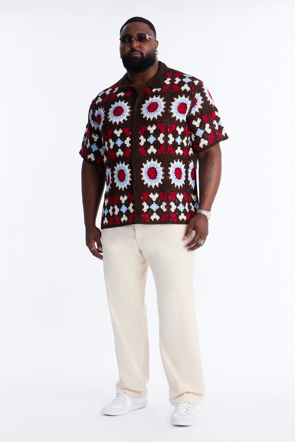 Desert Hues Crochet Button Up Shirt - Brown