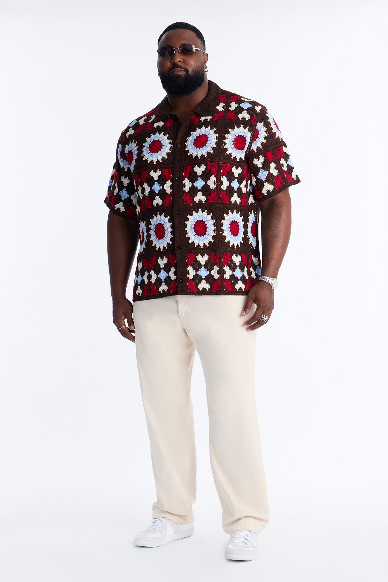 Desert Hues Crochet Button Up Shirt - Brown