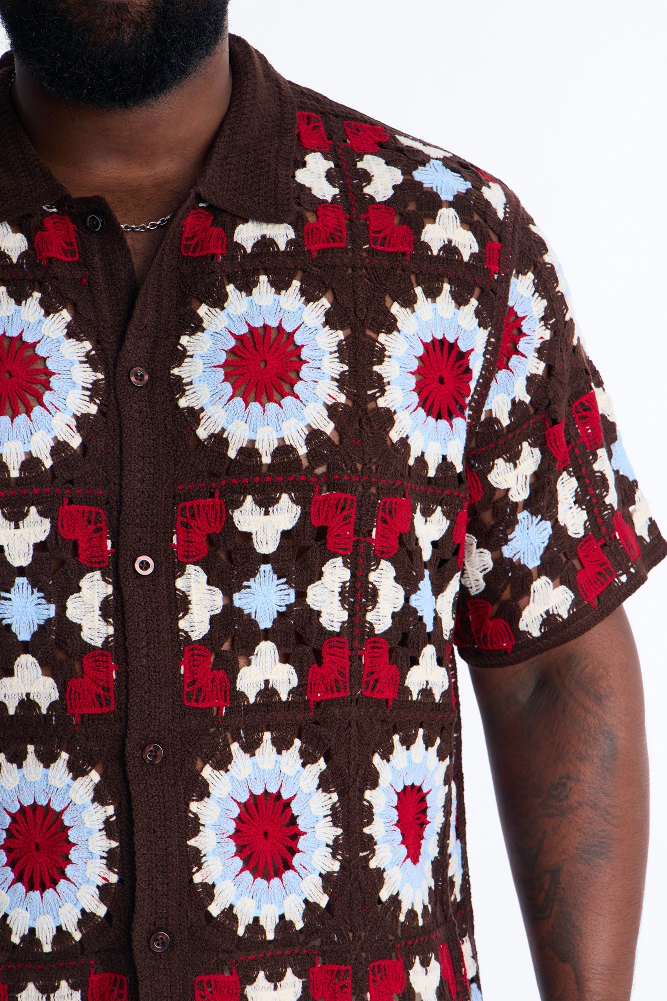Desert Hues Crochet Button Up Shirt - Brown