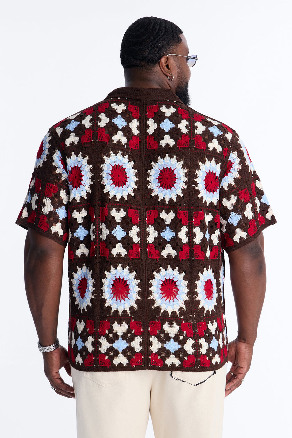Desert Hues Crochet Button Up Shirt - Brown