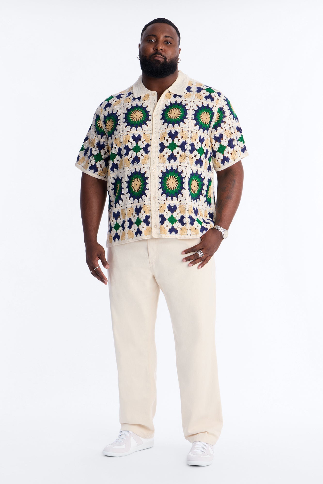 Desert Hues Crochet Button Up Shirt - Cream