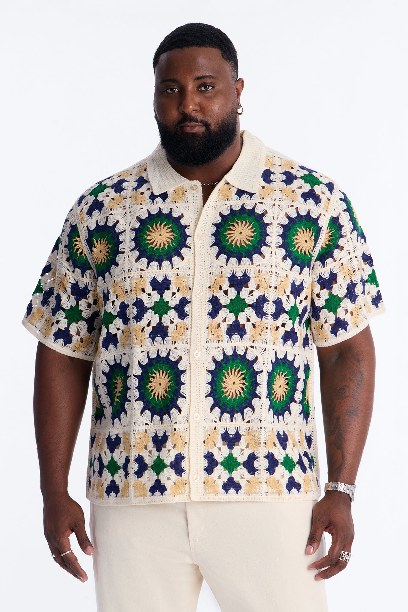 Desert Hues Crochet Button Up Shirt - Cream