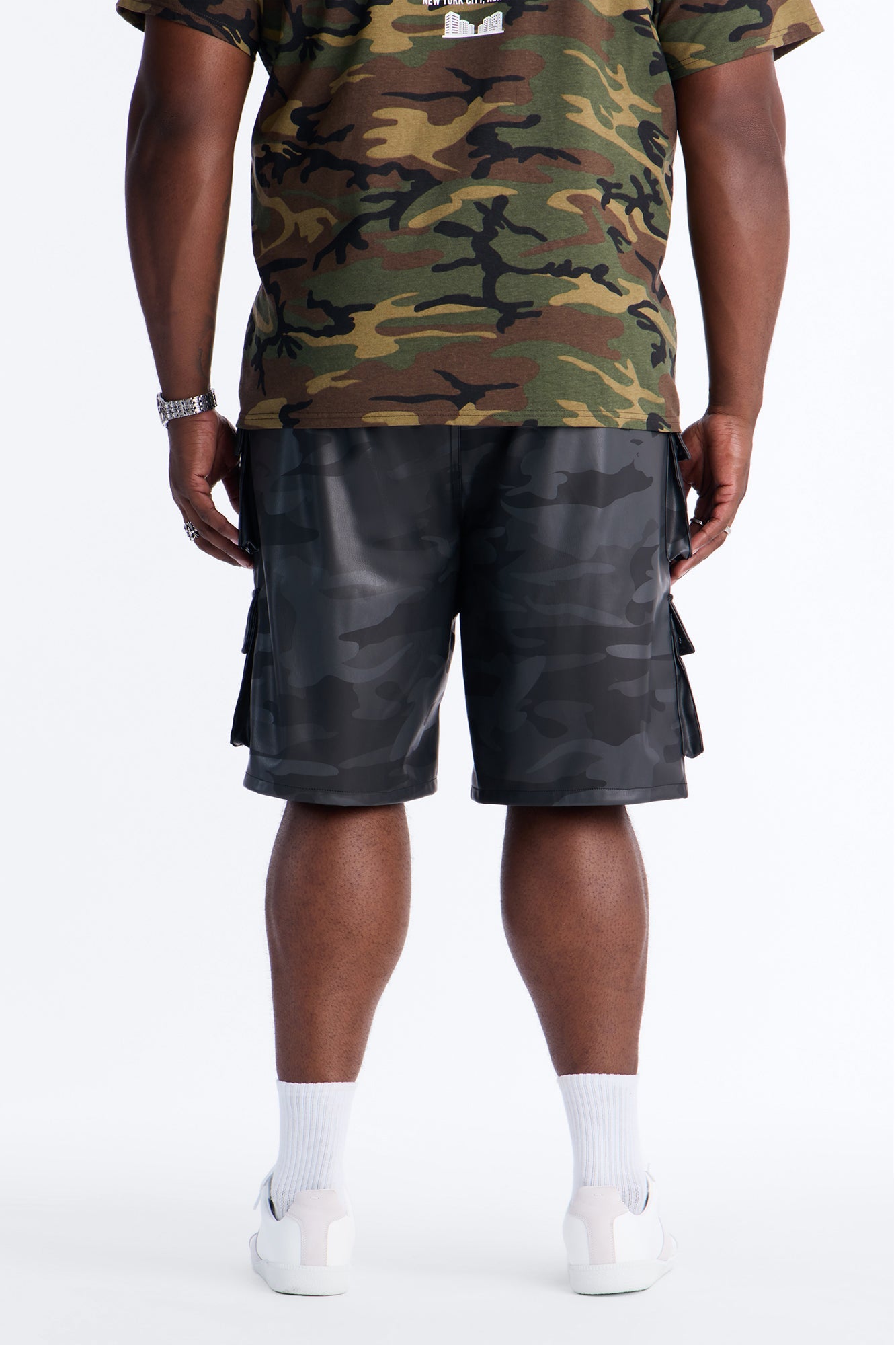 Faux Leather Camo Mirage Cargo Short - Grey