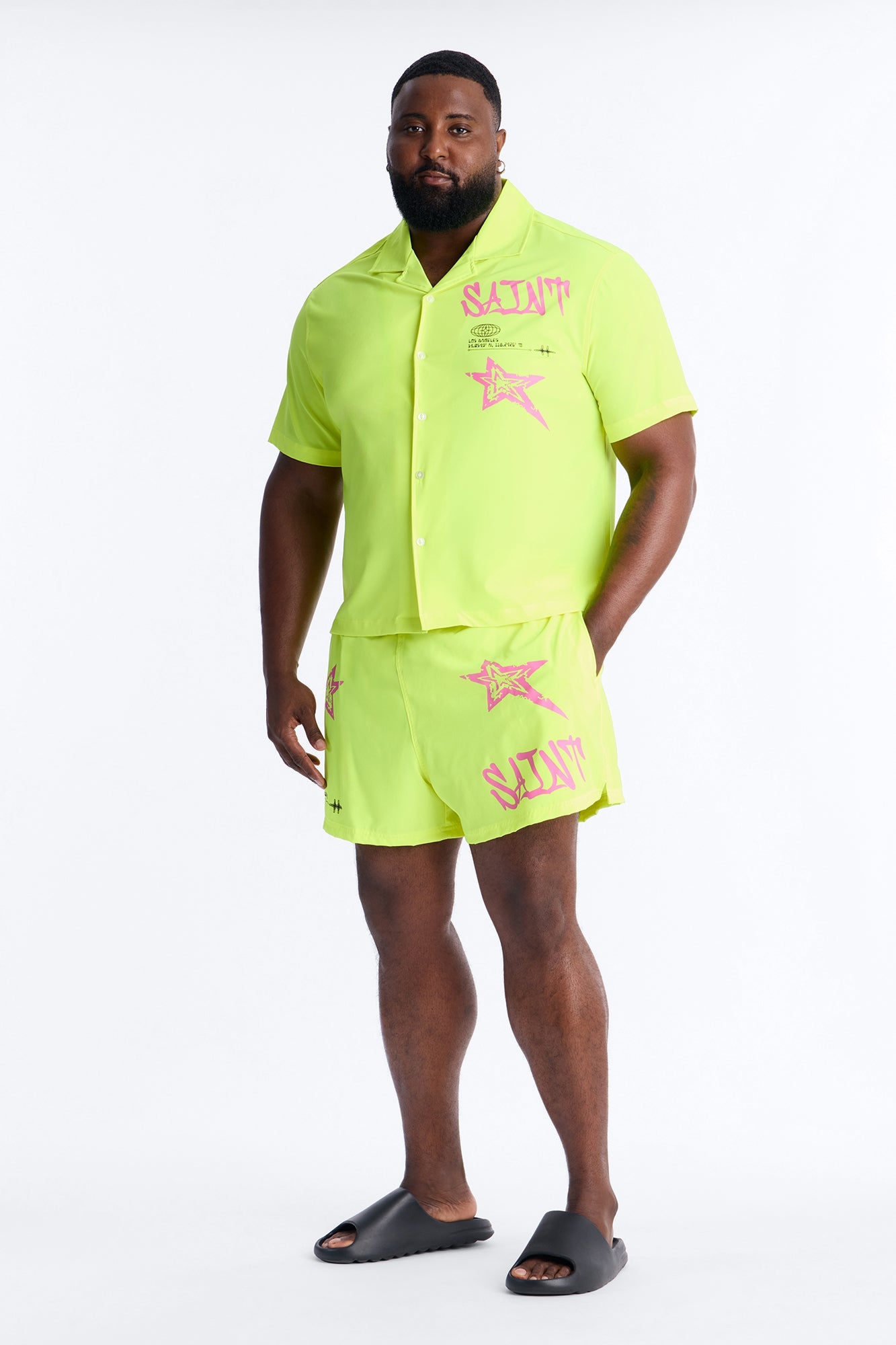 Saints And Stars Swim Trunk 4″ - Yellow