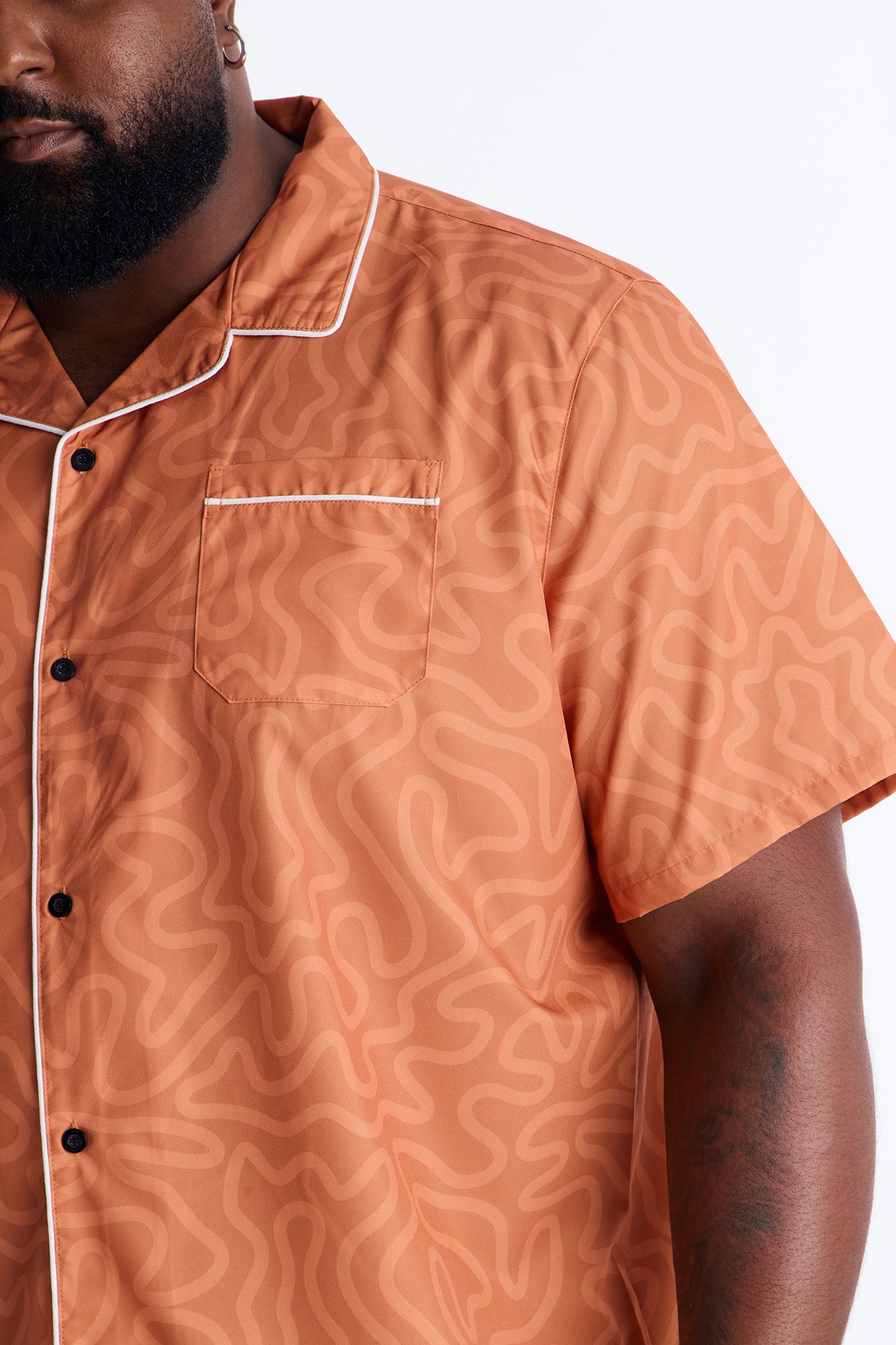 Relaxed Sienna Wave Cuban Collar Shirt - Orange