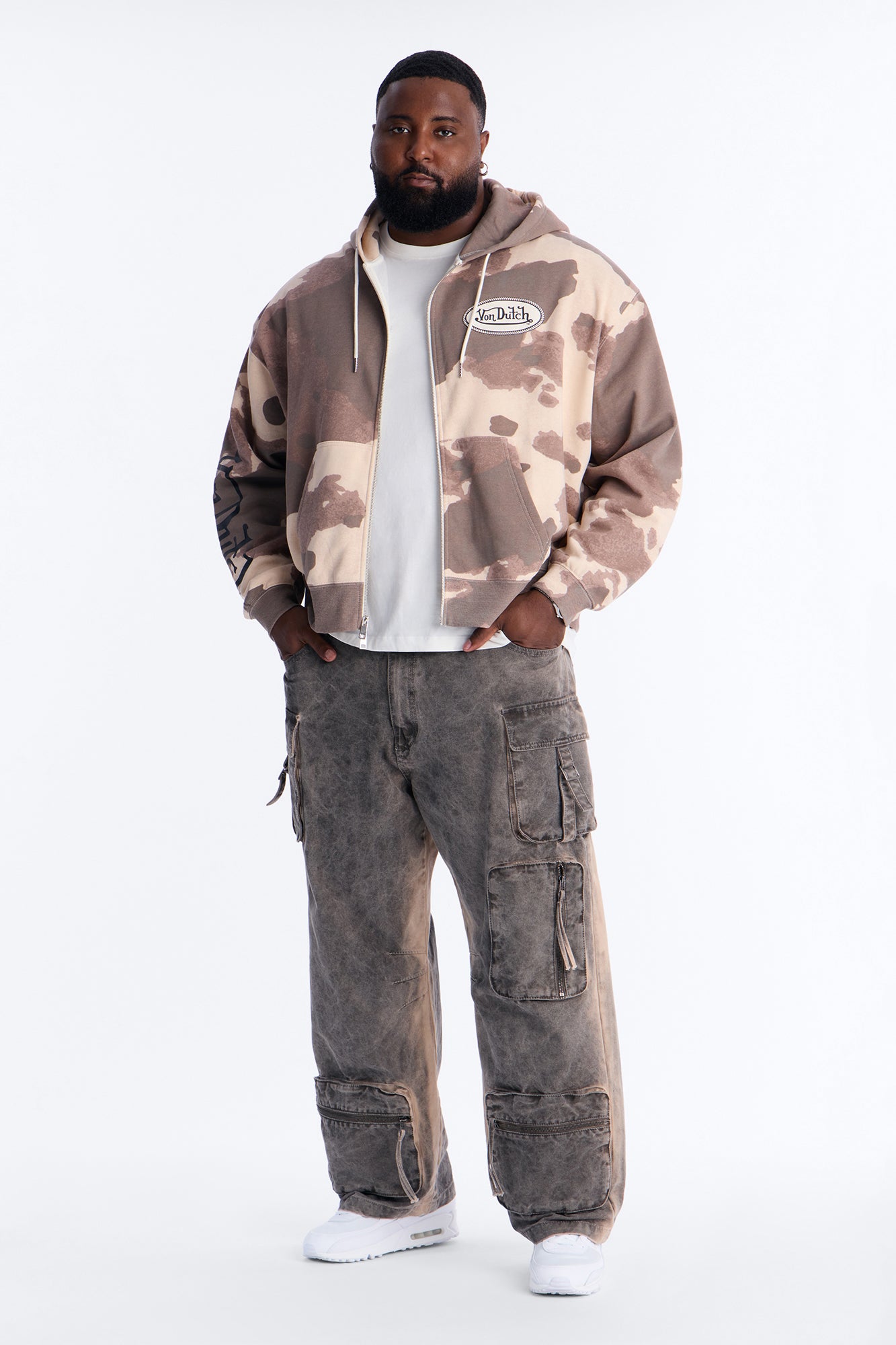 Von Dutch Western Cow Hide Zip Up Hoodie - Brown