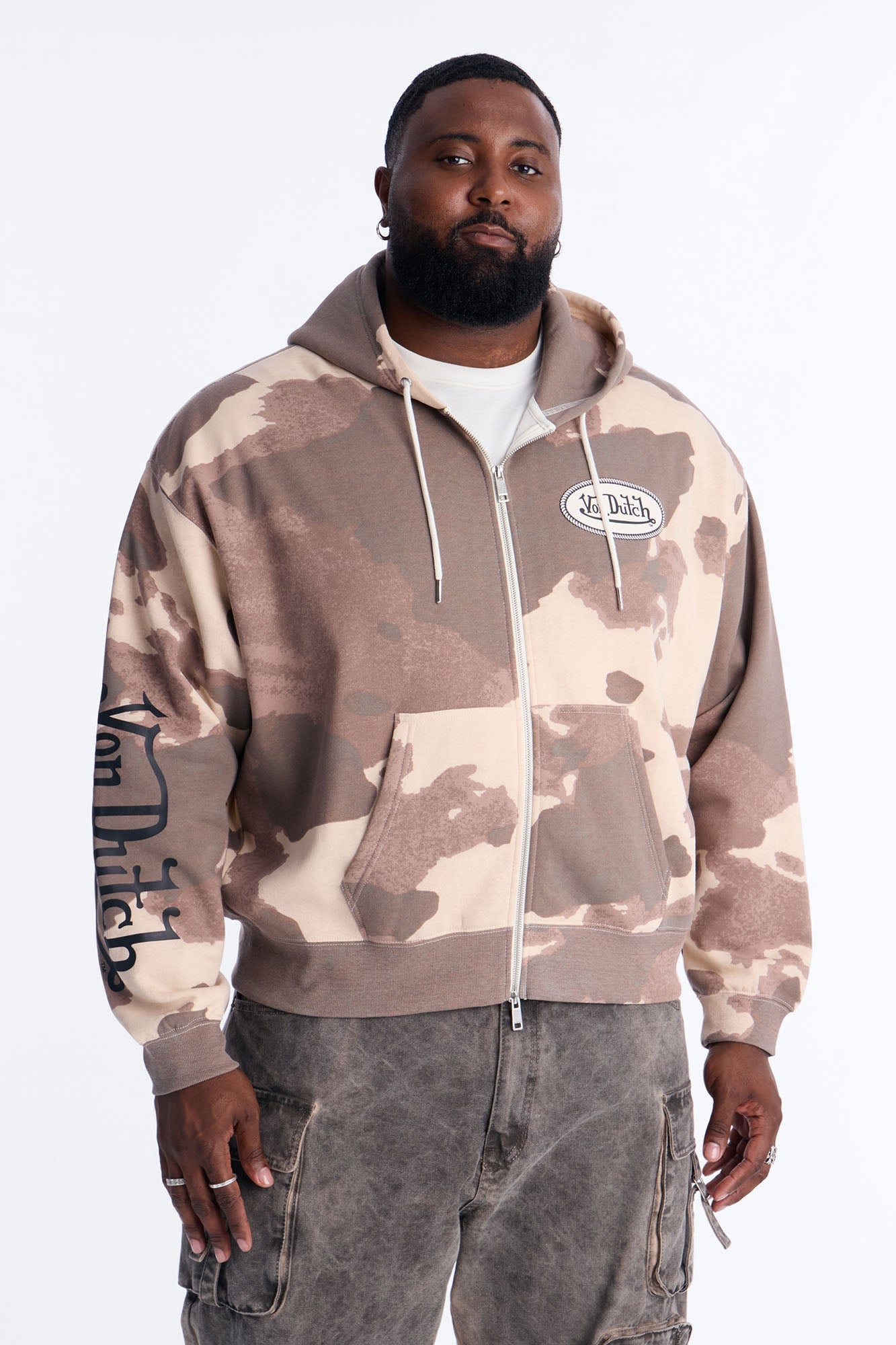 Von Dutch Western Cow Hide Zip Up Hoodie - Brown